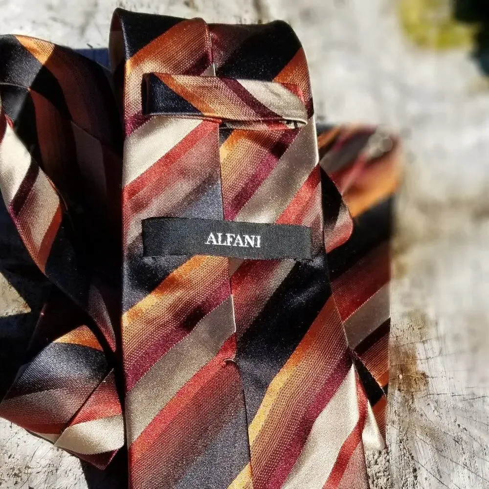 Alfani Tie 100% Silk! Excellent! Beautiful Colors, Diagonal Stripes